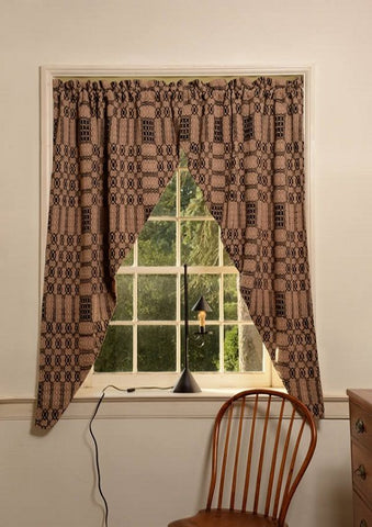 Westbury Savannah Black & Tan Curtain 72" x 63" – Primitive Cotton Window Treatment