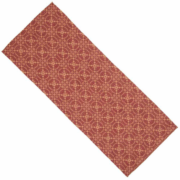 The Marshfield Jacquard is Barn Red - Tan. table runner made of cotton. This is a 14" x 36" table runner that will give your style.