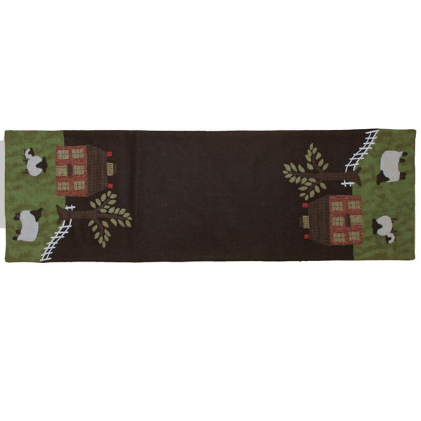 Green Pastures Wool Felt Table Runner 14x42