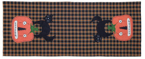 Black Cat Pumpkin Table Runner – 14x36 Fall Farmhouse Halloween Decor