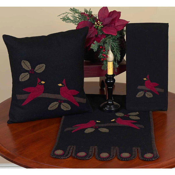Cardinal Christmas Table Runner 14x36 – Black Wool Felt