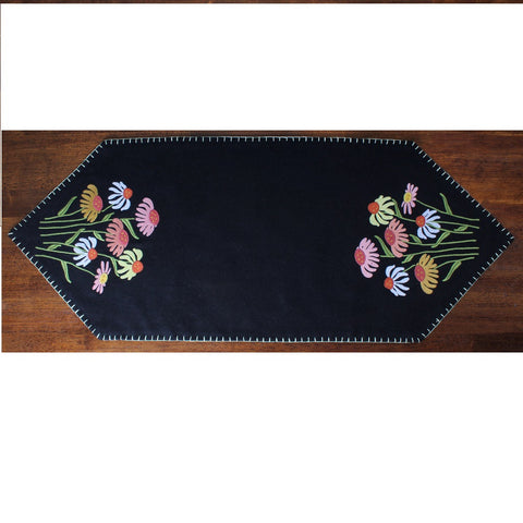 Cone Flowers Wool Felt Table Runner 14x36 | Primitive Country Decor