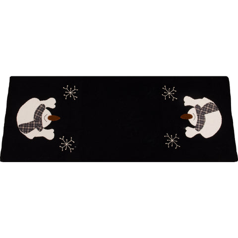Snow Day Black Wool Felt Table Runner 14x36