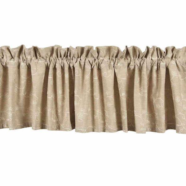 Candlewicking Valance in Taupe – Embroidered Country Window Valance 72x15.5