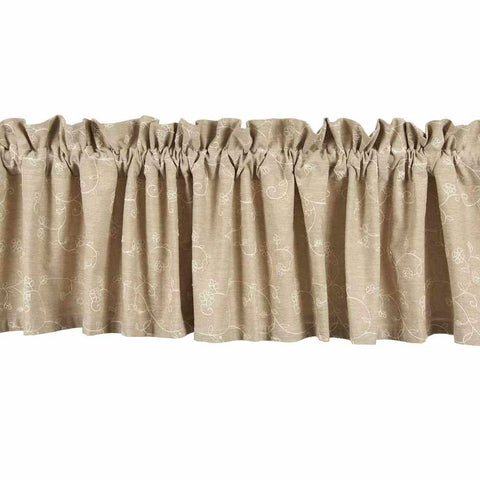 Candlewicking Valance in Taupe – Embroidered Country Window Valance 72x15.5
