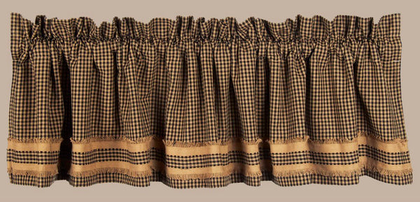 Newbury Gingham Black Valance with Oat Trim | Primitive Country Decor