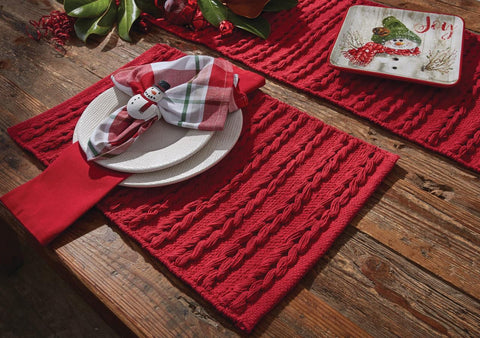 Bring the celebration of the Christmas season to your table with the Winter Magic Scarf Red Placemats! A gorgeous festive red chunky knit is sure to charm your guests and bring a warm feeling to your holiday decor!