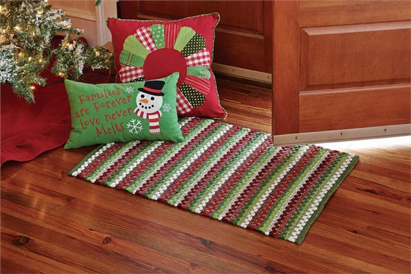 Our reversible Wintergreen Rag Rug takes the greens, reds & whites of the season & weaves them into beautiful sculpted stripes that will add a dazzling touch to your holiday decor! ! Lovely for any room in your home!