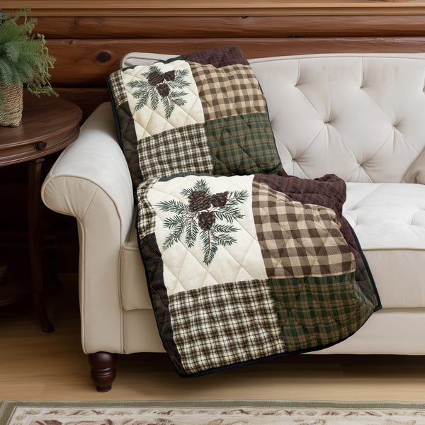 Pine Panels Quilt Set – Pinecone Patchwork Lodge Bedding