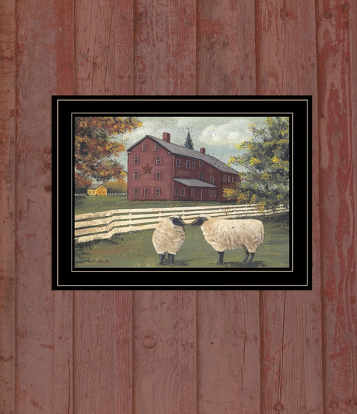 "Hancock Sheep" By Pam Britton, Framed Print, Black Frame 19x15"
