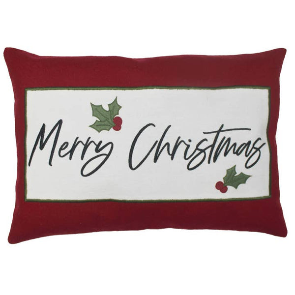 Merry Christmas Lumbar Pillow 14x20 | Holiday Script Cushion