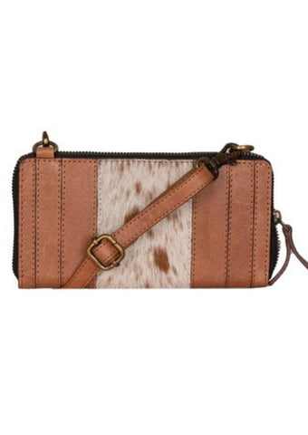 HARPER GENUINE COWHIDE CONVERTIBLE CROSSBODY, CARAMEL