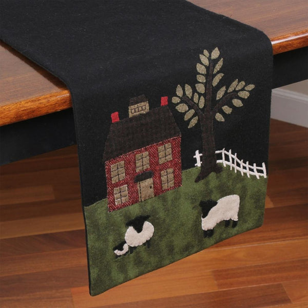 Green Pastures Wool Felt Table Runner 14x42