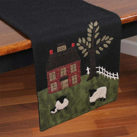 Green Pastures Wool Felt Table Runner 14x42