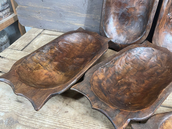 Deep Farmhouse Dough Bowl With Handle – Rustic Hand-Carved Wood