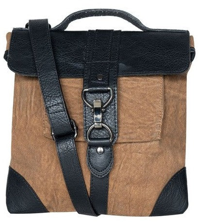 This fun and fashionable crossbody is the perfect way to carry everything you need and then some! Load it up, bring it everywhere?  Made from durable re-milled and up-cycled military tarps & tents used by the army, covering trucks as tarps and providing shelter as tents, this textile is given new life. The Mona B canvas collection is part of a global initiative committed to up-cycling, re-milling and zero-waste manufacturing.