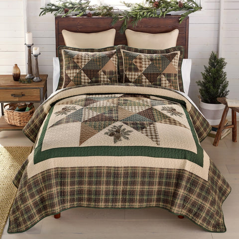 Pine Star 3pc Cotton Quilted Bedding Set