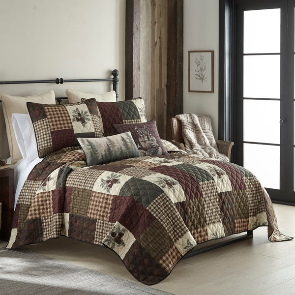 Pine Panels Quilt Set – Pinecone Patchwork Lodge Bedding