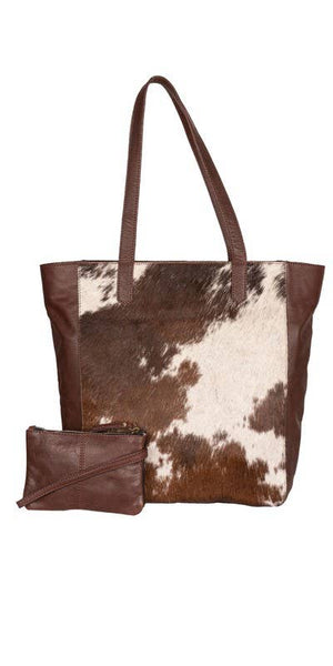 HAILEY GENUINE COWHIDE TOTE, BROWN