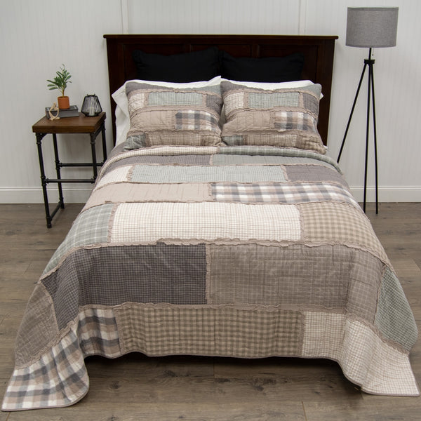 Smoky Cobblestone Pieced King Quilted Combo with 2 Standard Shams