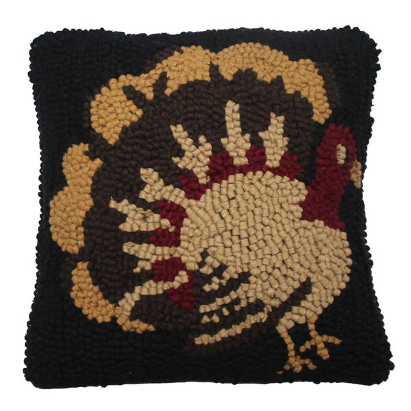 Turkey Time Wool Hooked Pillow 14"