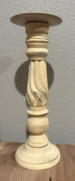 Cream Distressed Candlestick 10.5"H