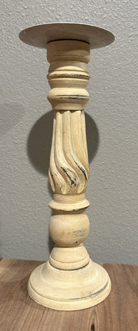 Cream Distressed Candlestick 10.5"H