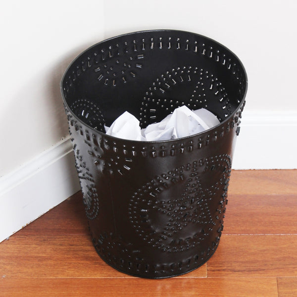 Metal Punched Waste Basket – Primitive Star Black Trash Can