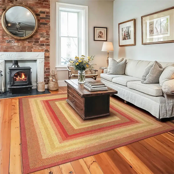 Cider Barn Braided Jute Rug Rect 6x9 | Red Green Gold