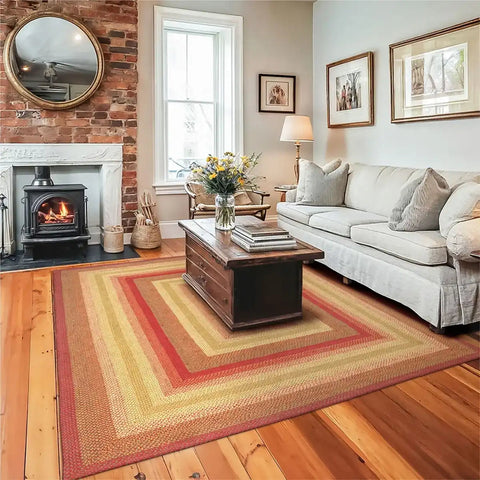 Cider Barn Braided Jute Rug Rect 6x9 | Red Green Gold
