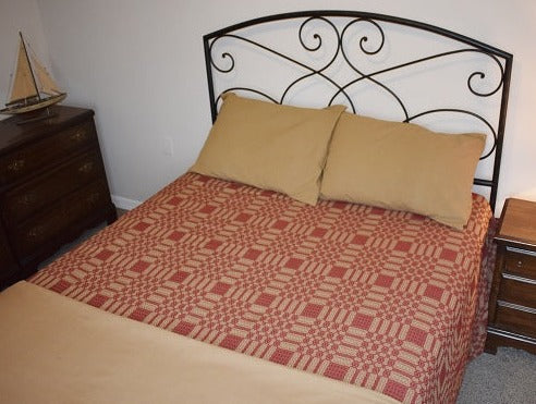 THE WESTBURY QUEEN BED COVER CRANBERRY/TAN 94"X104" Combo with 2 Homestead Natural Shams. See website for free shipping offer. Primitive Country Farmhouse Home Decor.