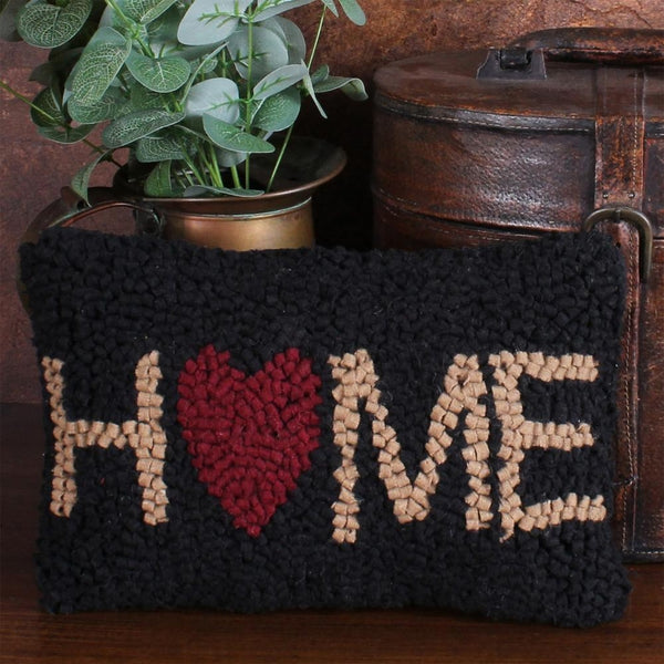 Home Hooked Pillow 8x12  Black