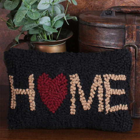 Home Hooked Pillow 8x12  Black