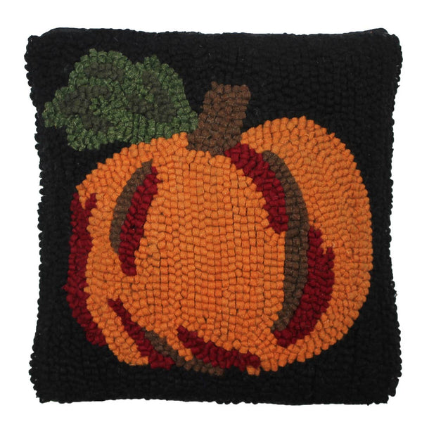Pumpkin Wool Hooked Pillow 14"
