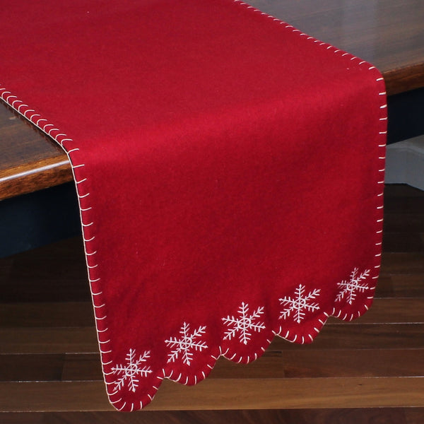 Snowflake Table Runner 14x36 | Red Christmas Table Runner