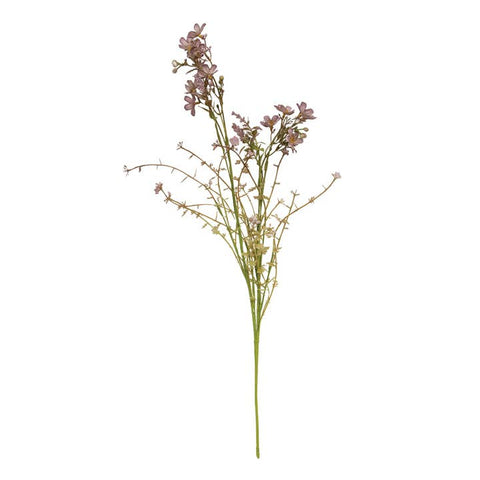 Spring Wildflower Spray is a neutral green pick embellished with smoky purple blossoms. The pick has a flexible base and is the perfect addition to any floral arrangement or filler for a vase, bottle, or jar. The pick measures 22” long.