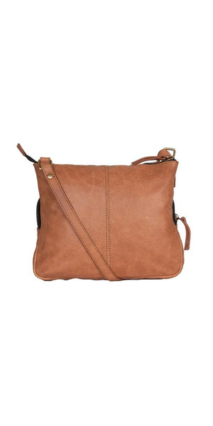 HARPER GENUINE COWHIDE CROSSBODY, CARAMEL