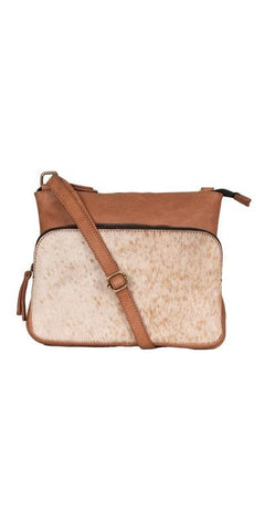 HARPER GENUINE COWHIDE CROSSBODY, CARAMEL