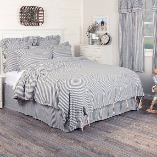 Farmhouse Ticking Blue Queen Duvet Cover 92Lx92W
