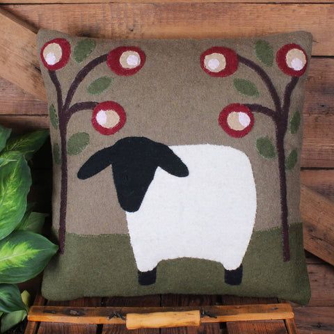 Sheep in the Grove Wool Felt Pillow 14x14 – Primitive Farmhouse Decor