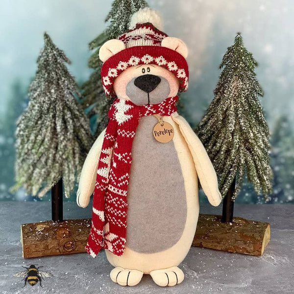 Penelope the Polar Bear Figurine – 7"x14" Fabric Holiday Décor