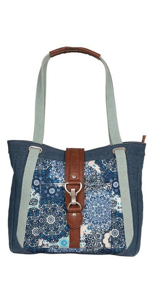 CORA UP-CYCLED CANVAS TOTE, BLUE