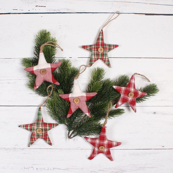 Holiday Plaid Star Ornaments Set of 6