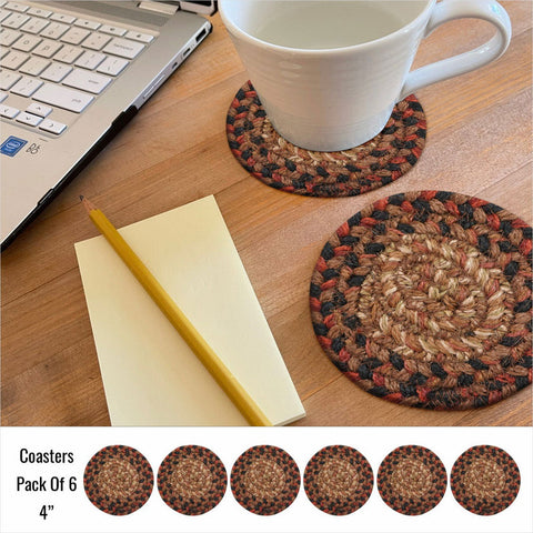 4" Gingerbread Braided Jute Coaster Set of 6 – Rustic Country Style