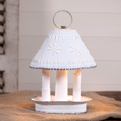 Grandma's Accent Light in Rustic White primitive country punched tin accent lamp with star detailing
