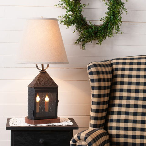 Harbor Lamp in Textured Black with Linen Empire Shade