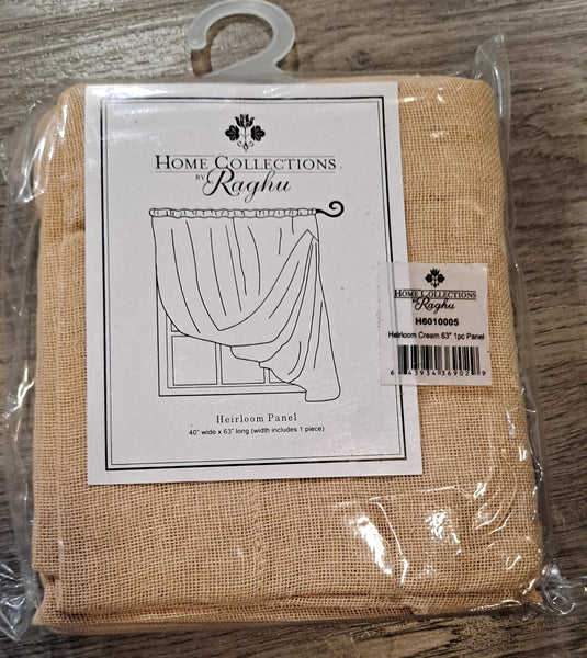 Heirloom Cream (Light Tan) Curtain Panel 45" | Farmhouse Country Window Treatment