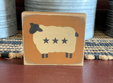 Primitive Country Sheep with stars 4” shelf sign
