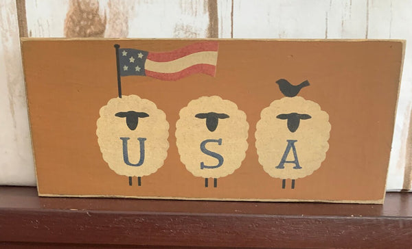Primitive Country Americana USA Sheep 8” shelf sign