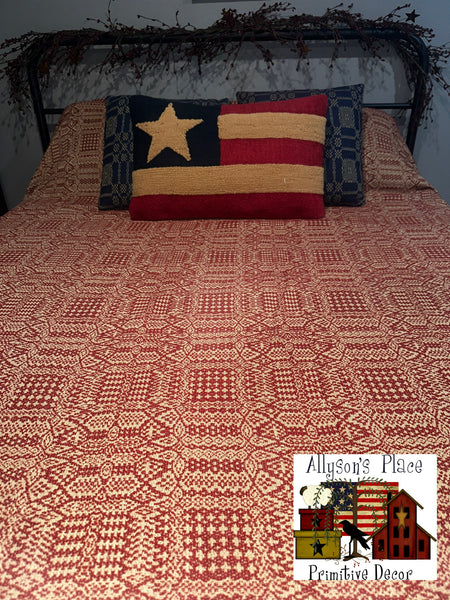 Abigail's Weave Red/Linen Queen Bed Cover 94" X 104"